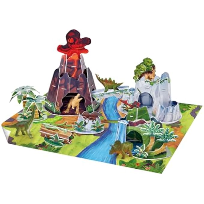 NATIONAL GEOGRAPHIC KIDS 3D PUZZLE DINO MOUNTAIN PLAYSET 54-PIECES WITH 6 DINO FIGURES & PLAY MAT, EDUCATIONAL, NO TOOLS OR GLUING REQUIRED, VOLCANIC MOUNTAIN, IMAGINATIVE PLAY, IDEAL GIFT - Image 1